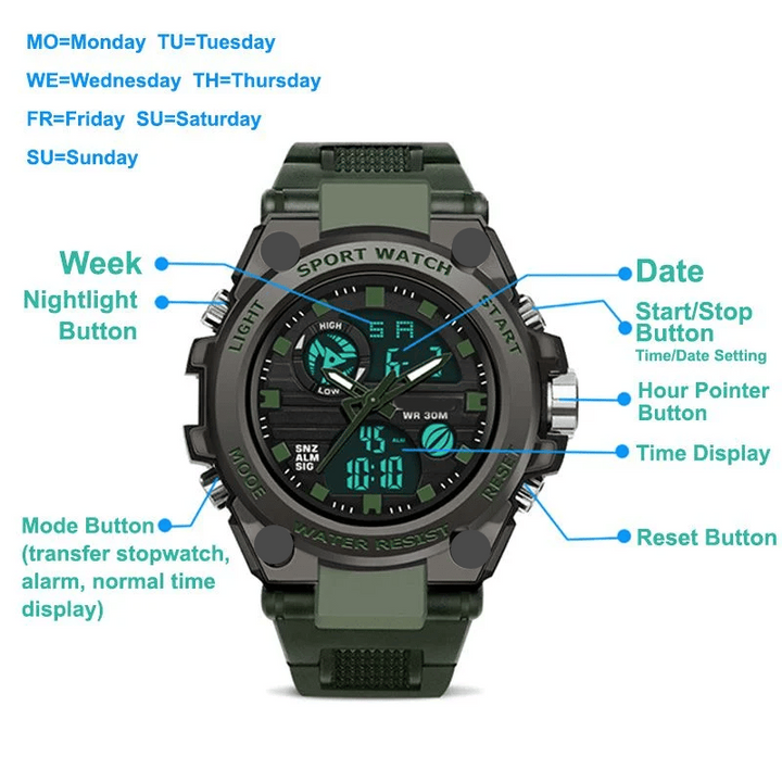 Kalsten | Sporty Dual-Display Mode Multifunctional Waterproof Luminous Men's Wristwatch