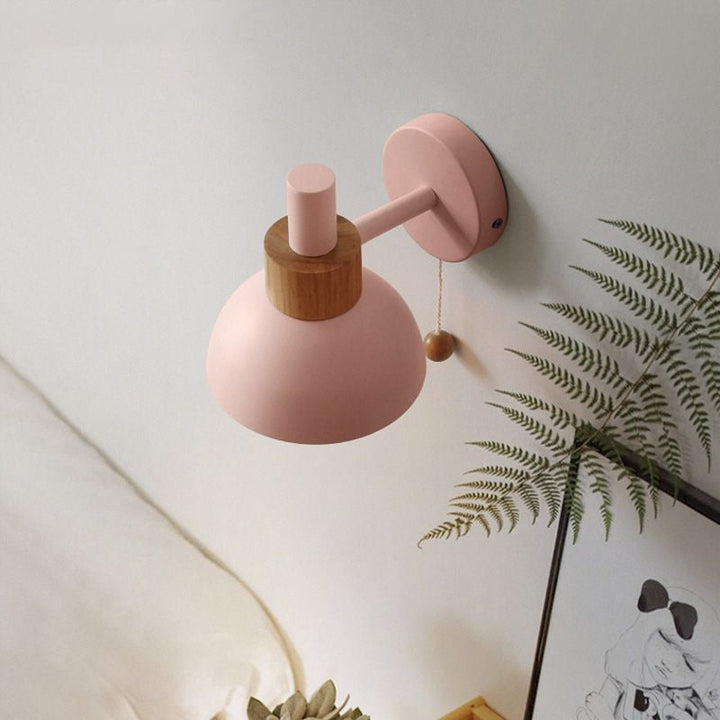Macaron Domed Sconce Light Fixture 1 Bulb Wall Light Fixture with Metal Shade and Pull Chain in White/Pink/Green | Kalsten