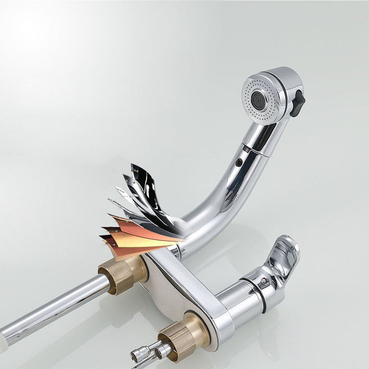 Kalsten | Modern Style Sink Faucet Copper Handle Low Arc Pull-Out Sink Faucet
