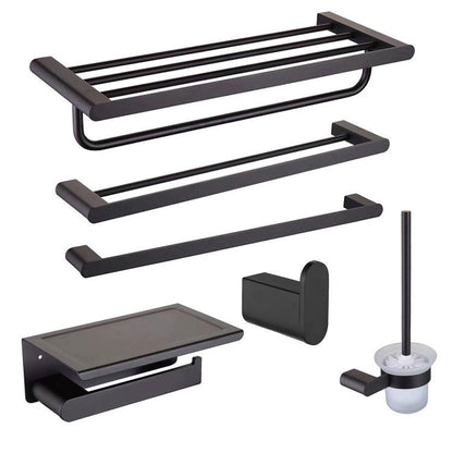 BowLift | 5-piece modern bathroom accessory set made of stainless steel with towel rail/robe hooks/toilet paper holder