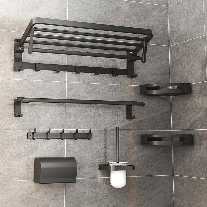 Kalsten | Modern Matte Black Bathroom Accessory Set with Bath Shelf/Towel Hooks/Towel Bar