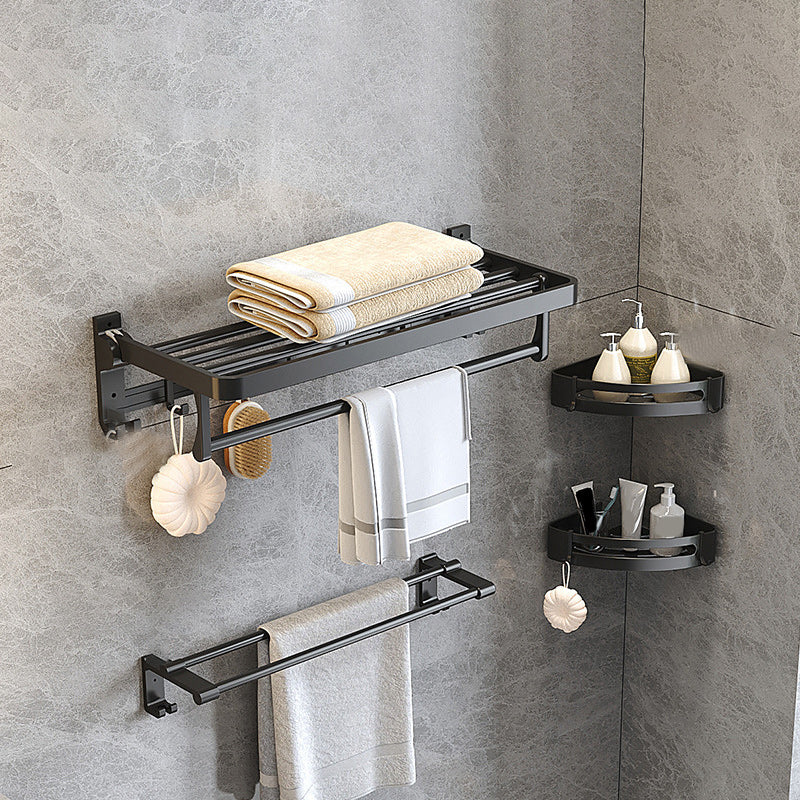 Kalsten | Modern Matte Black Bathroom Accessory Set with Bath Shelf/Towel Hooks/Towel Bar