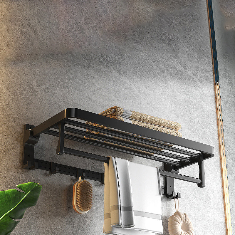 Kalsten | Modern Matte Black Bathroom Accessory Set with Bath Shelf/Towel Hooks/Towel Bar