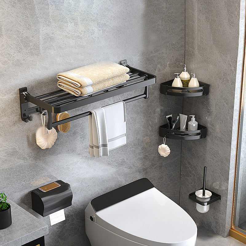 Kalsten | Modern Matte Black Bathroom Accessory Set with Bath Shelf/Towel Hooks/Towel Bar