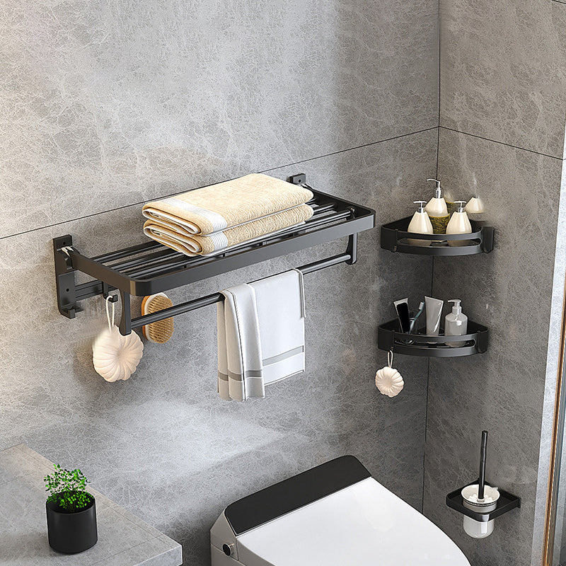 Kalsten | Modern Matte Black Bathroom Accessory Set with Bath Shelf/Towel Hooks/Towel Bar