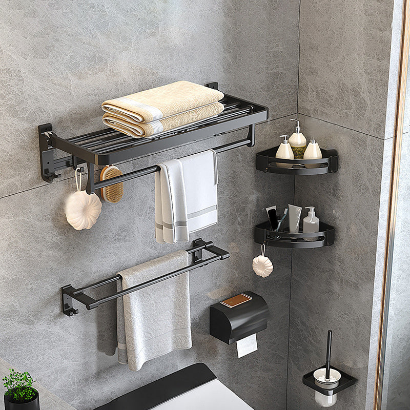 Kalsten | Modern Matte Black Bathroom Accessory Set with Bath Shelf/Towel Hooks/Towel Bar