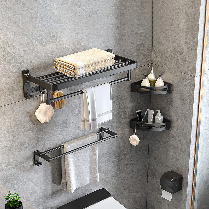 Kalsten | Modern Matte Black Bathroom Accessory Set with Bath Shelf/Towel Hooks/Towel Bar