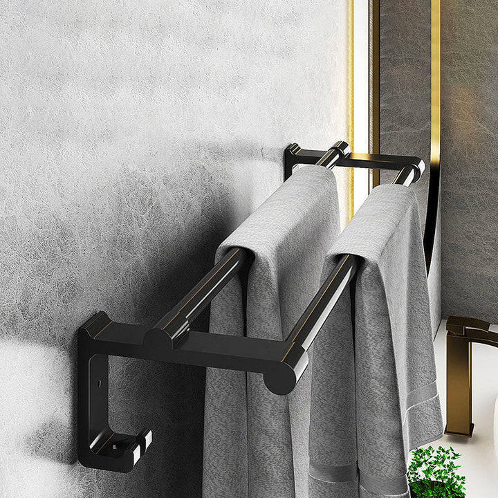 Kalsten | Modern Matte Black Bathroom Accessory Set with Bath Shelf/Towel Hooks/Towel Bar