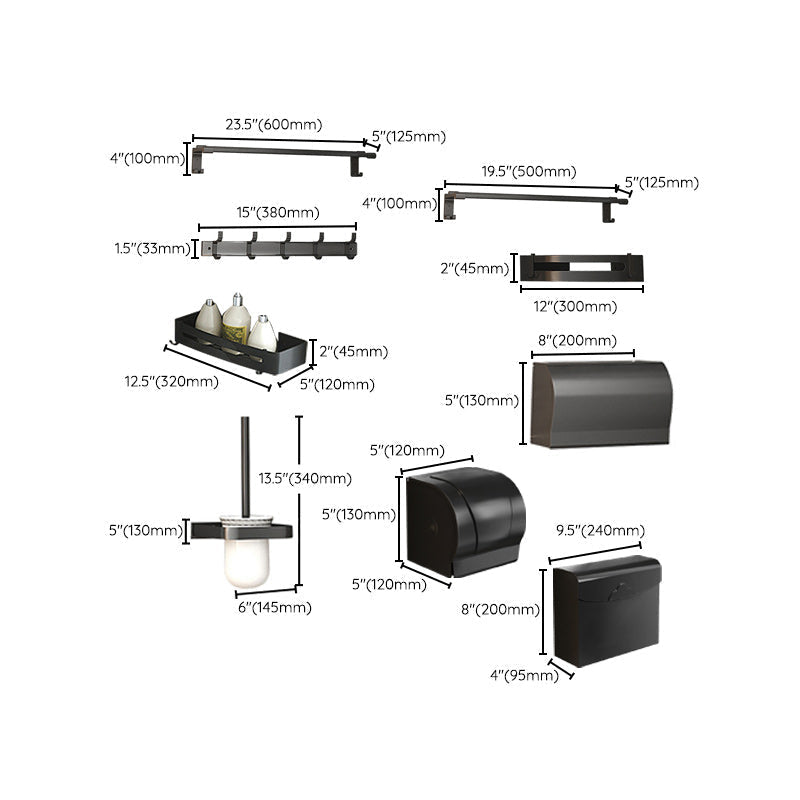 Kalsten | Modern Matte Black Bathroom Accessory Set with Bath Shelf/Towel Hooks/Towel Bar