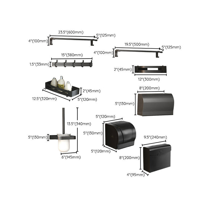 Kalsten | Modern Matte Black Bathroom Accessory Set with Bath Shelf/Towel Hooks/Towel Bar