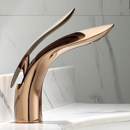 Skanto | Brass 1-Hole Bathroom Faucet With Handle Round Modern Tap for Bathroom