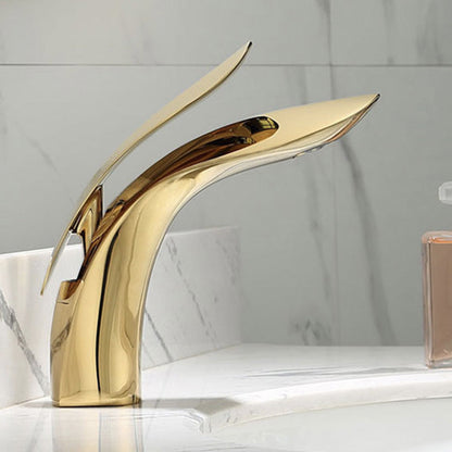 Skanto | Brass 1-Hole Bathroom Faucet With Handle Round Modern Tap for Bathroom