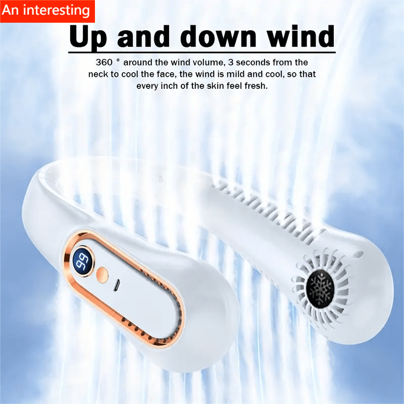 1pc Portable USB Cooler Fan With 5 Speeds And Digital Display - Super Strong Technology And Bladeless Design For Outdoor Use | Kalsten