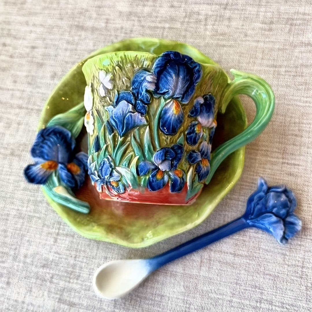 ArtSip Ceramic Cup & Saucer Set – Hand-painted 3D Design inspired by Van Gogh | Kalsten