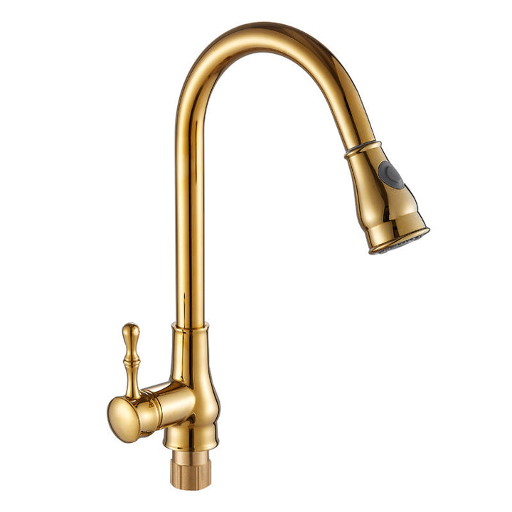 Kalsten | Brushed Gold Kitchen Sink Faucet High Arc Swivel Spout with Pull-Down Spray Head