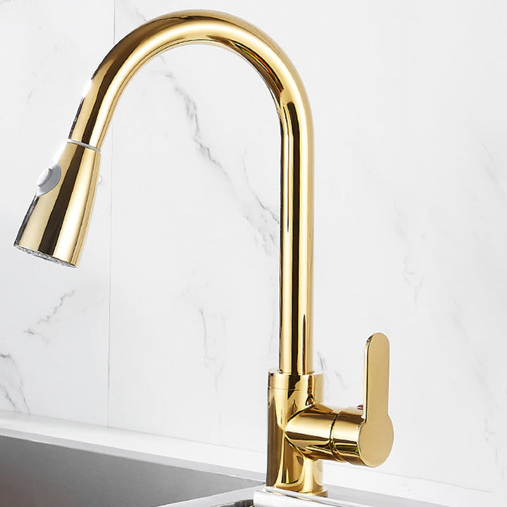 Kalsten | Brushed Gold Kitchen Sink Faucet High Arc Swivel Spout with Pull-Down Spray Head