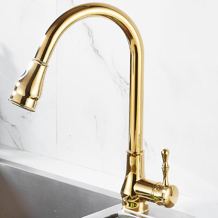 Kalsten | Brushed Gold Kitchen Sink Faucet High Arc Swivel Spout with Pull-Down Spray Head