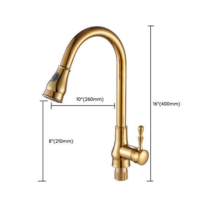 Kalsten | Brushed Gold Kitchen Sink Faucet High Arc Swivel Spout with Pull-Down Spray Head