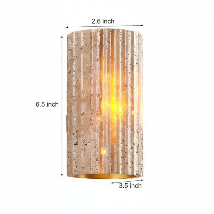 LED Wall Sconce Light – Modern Minimalist Natural Travertine Stone (16.5x9cm / 6.5x3.5in) | Kalsten