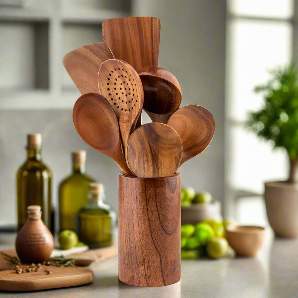 TeakChef Sustainable Teak Wood Kitchen Utensil Set