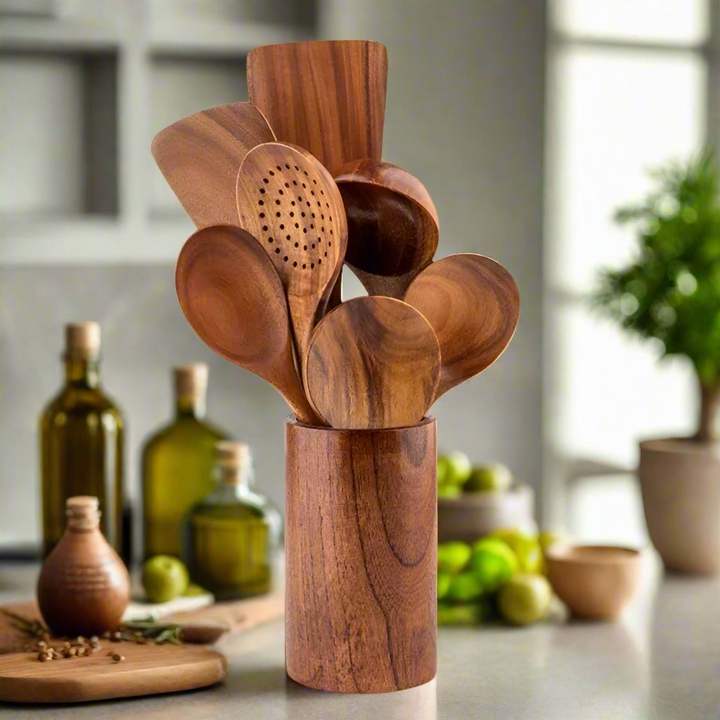 TeakChef Sustainable Teak Wood Kitchen Utensil Set