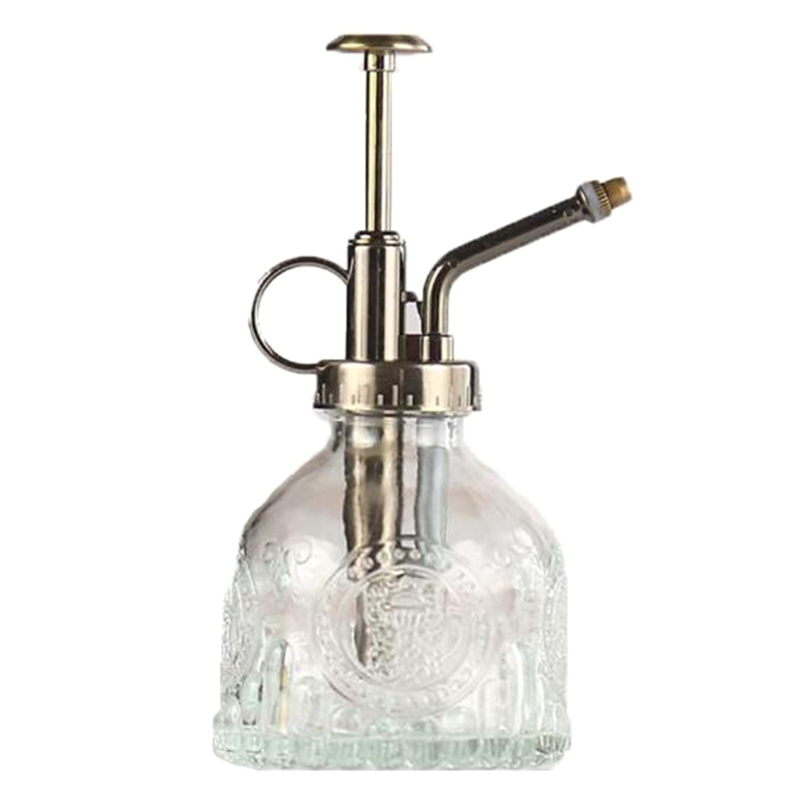 BowLift | Embossed glass bottle with metal nozzle – Plant sprayer for flower watering in vintage design