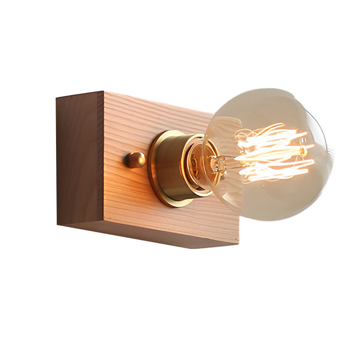 Round/Square Vintage Walnut Wood Wall Lamp 1-light with Pull Chain Switch | Kalsten