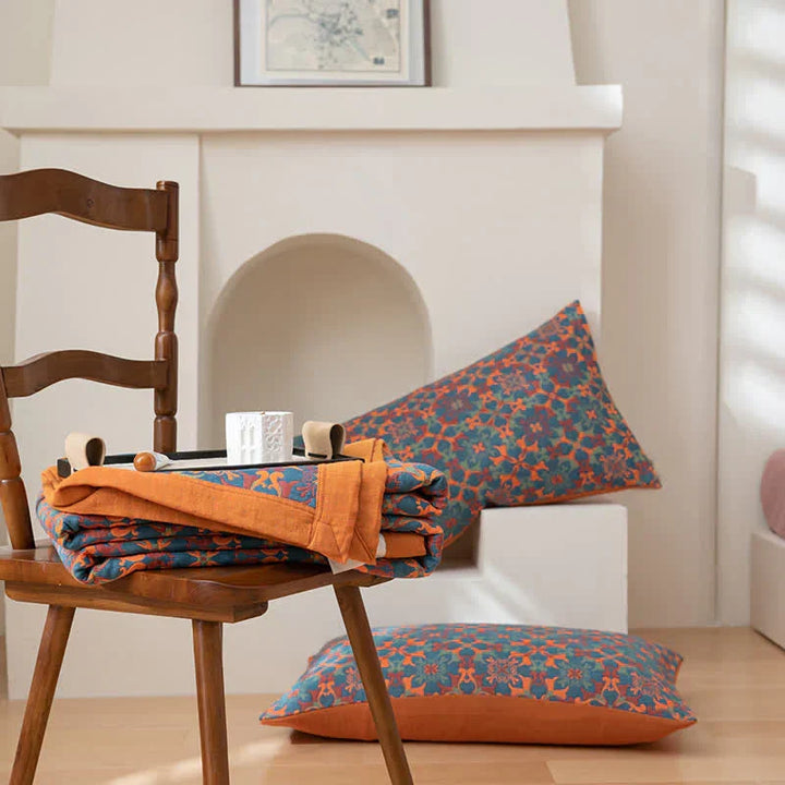 Kalsten | Orange & Blue Pattern Six-Layer Cotton Quilt - TerraLoom