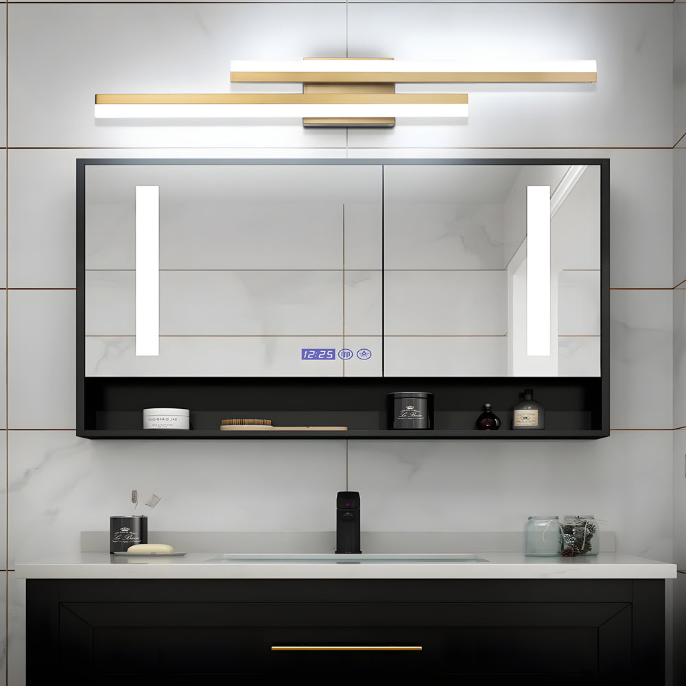 Modern 2-Light Linear LED Wall Lamp with 3-Step Dimming - Black/Gold Wall Sconce | Kalsten