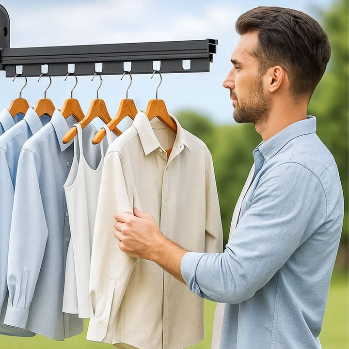 SpaceEase | Folding Clothes Hanger – Retractable Wall-Mounted Rack – Stainless Steel – Ideal for Small Spaces Kalsten