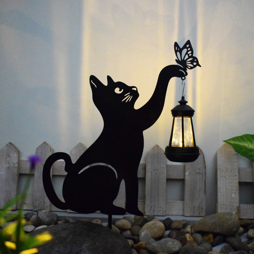 Iron Silhouette Cat Waterproof Intelligent LED Black Hanging Solar Lights | Kalsten