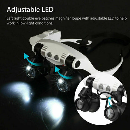 Skanto | Adjustable Headband Magnifier with LED Light and 8 Lenses – Perfect for Jewelry, Watch Repair & Engraving