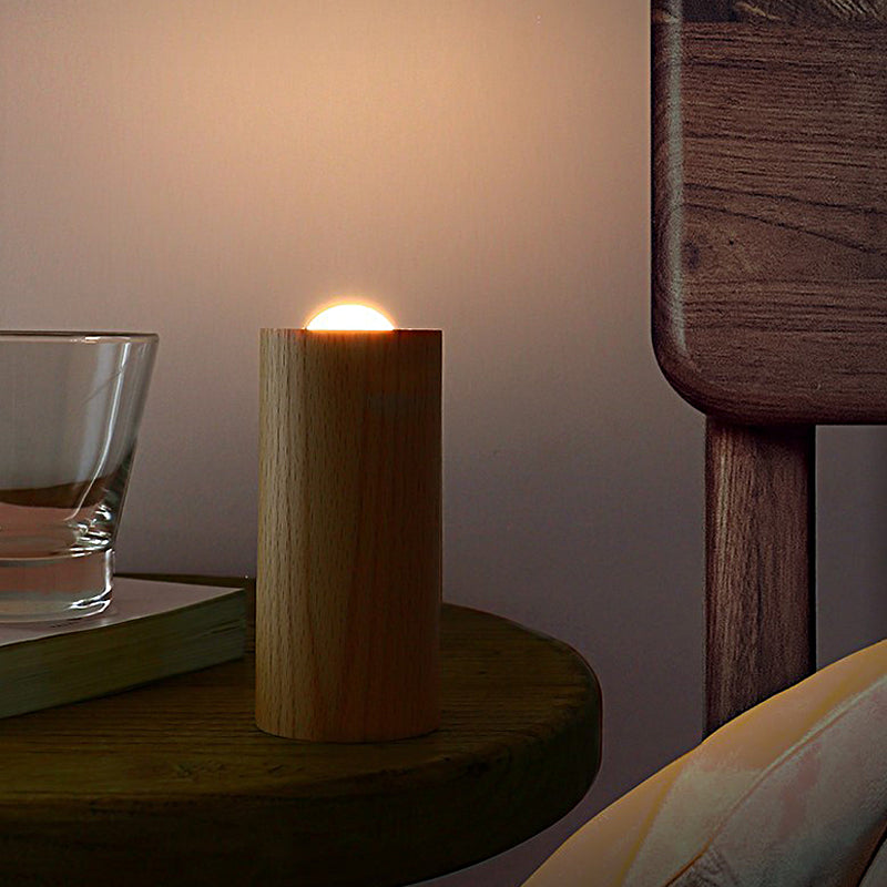 Candlelight Ambient Wood Cylinder Accent LED Table Lamp | Kalsten