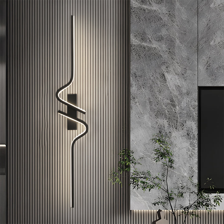 Minimalist Long Wave Aluminum Black Decorative LED Wall Lamp | Kalsten