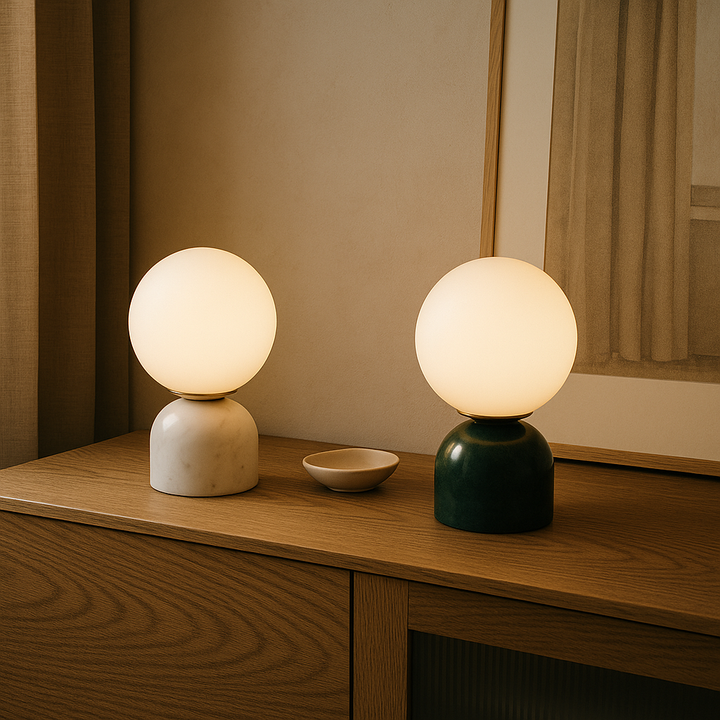 Marnor | Marble Table Lamp with Glass Shade – Scandinavian Minimalist Design | Kalsten