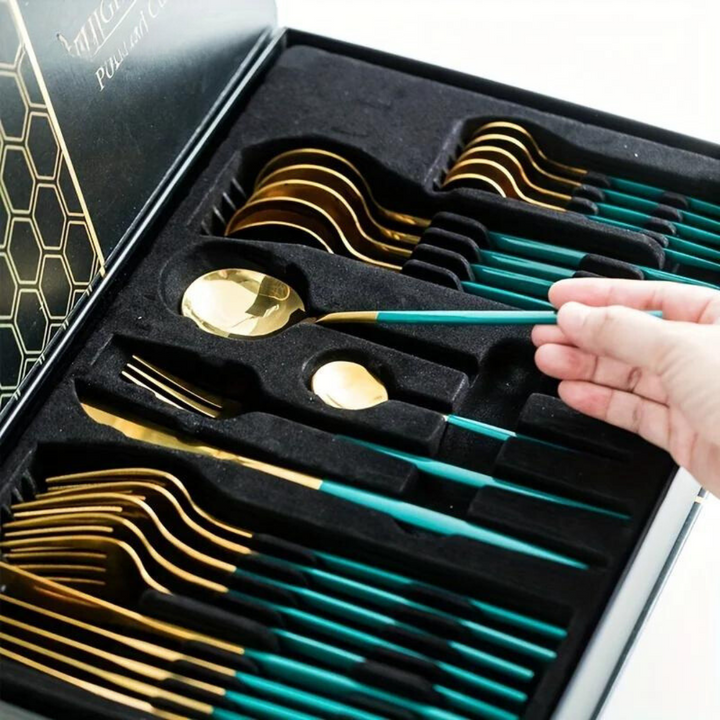 Golden Cutlery Set Luxury – 24-Piece For Stylish Dining Experience Kalsten