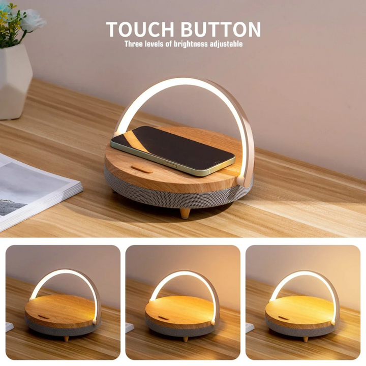 Multifunctional Wooden Table Lamp with Bluetooth Speaker & Wireless Charger | Kalsten