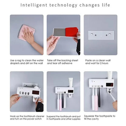 Skanto | Smart UV Light Sterilizer Toothbrush Holder, Wall-Mounted Toothpaste Dispenser