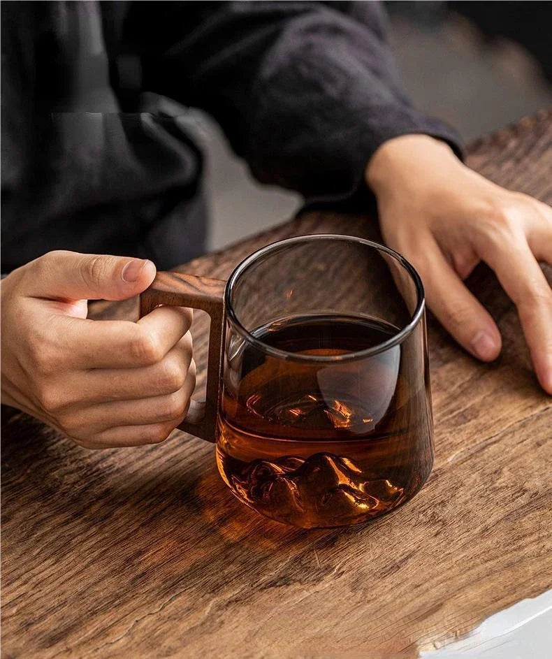 WoodGrip Glass Mug 400 ml with Wooden Handle for Hot and Cold | Kalsten