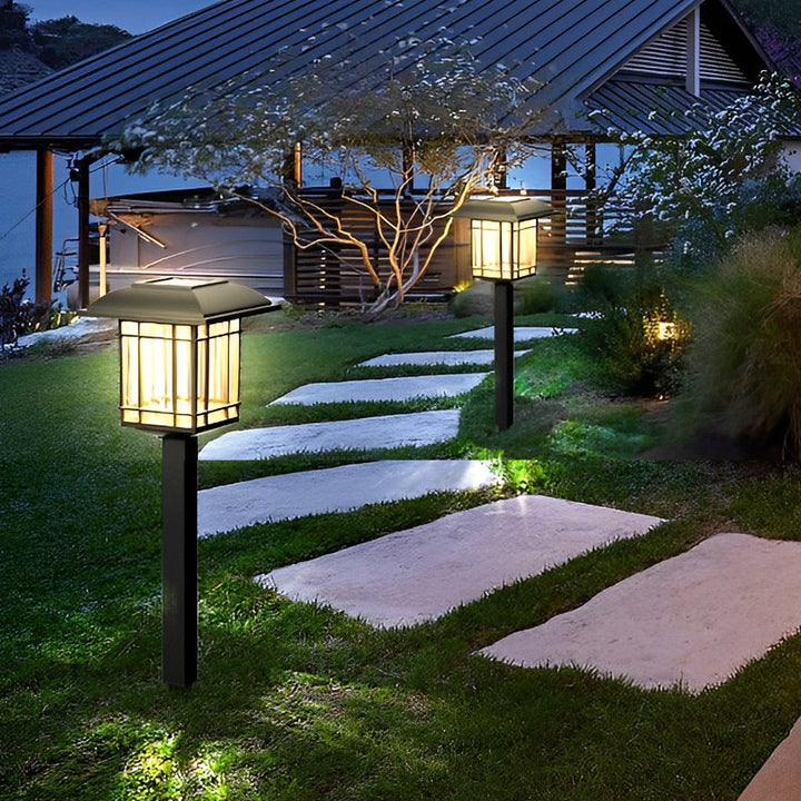 2PCS Vintage Square Waterproof LED Black Modern Solar Lawn Lights | Kalsten