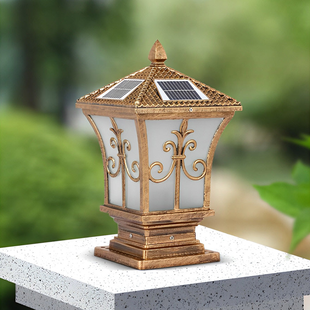 Vintage Pattern Waterproof Automatic Solar Powered Fence Post Lights | Kalsten