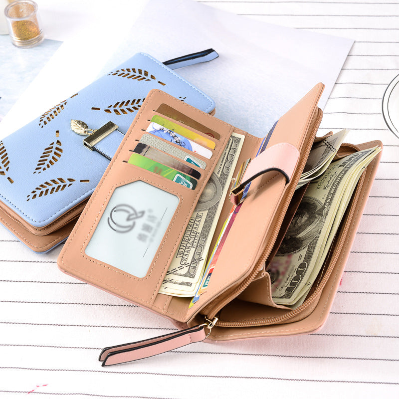 Ladies long wallet with leaf pattern | Kalsten