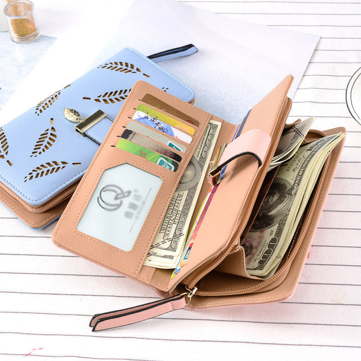 Ladies long wallet with leaf pattern | Kalsten
