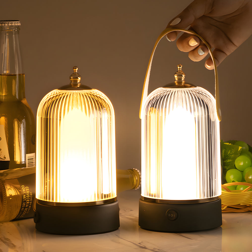 Ribbed Glass Table Lamp Lantern Ambient LED Beside Nights | Kalsten