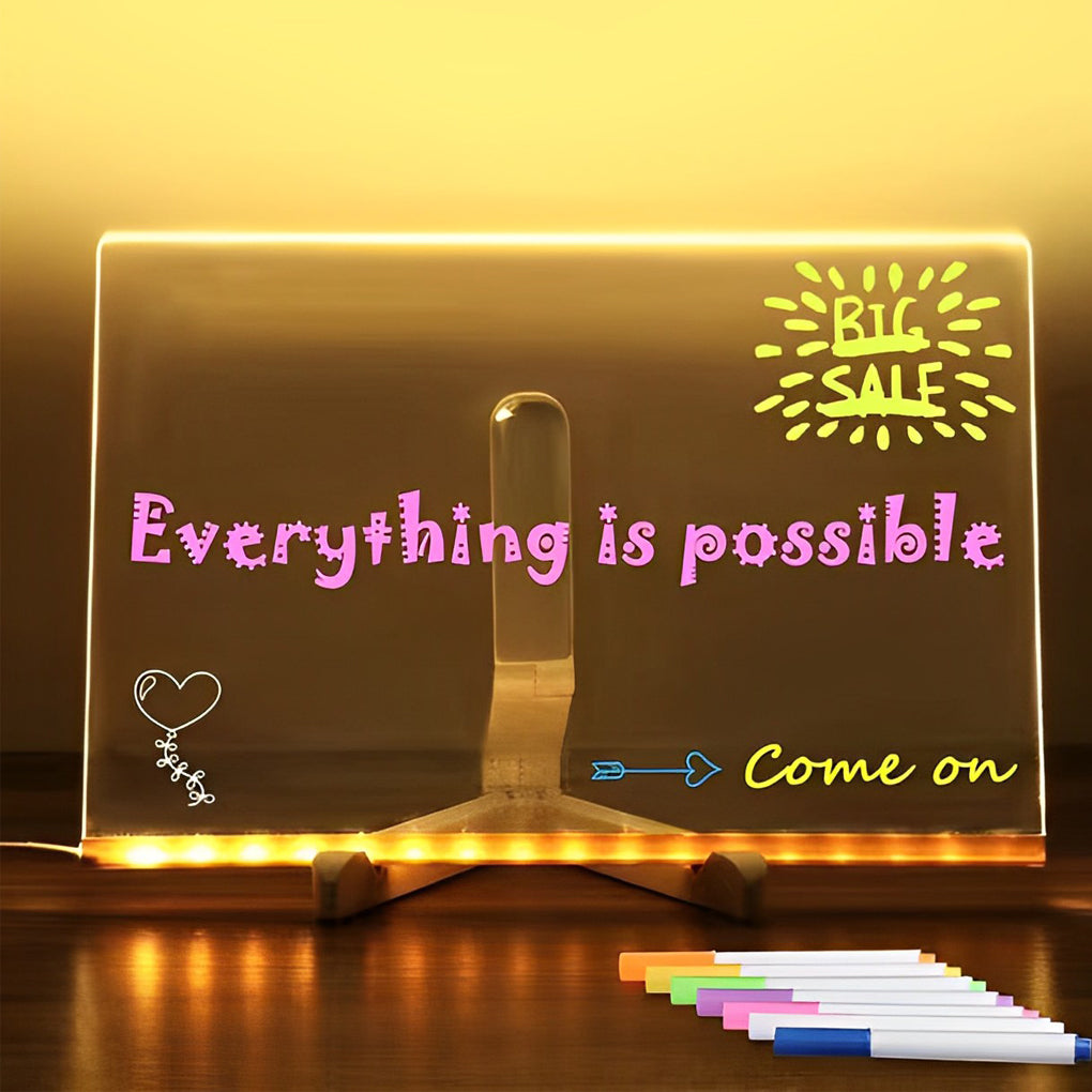 LED Acrylic Message Board Colorful Writable Table Lamp | Kalsten