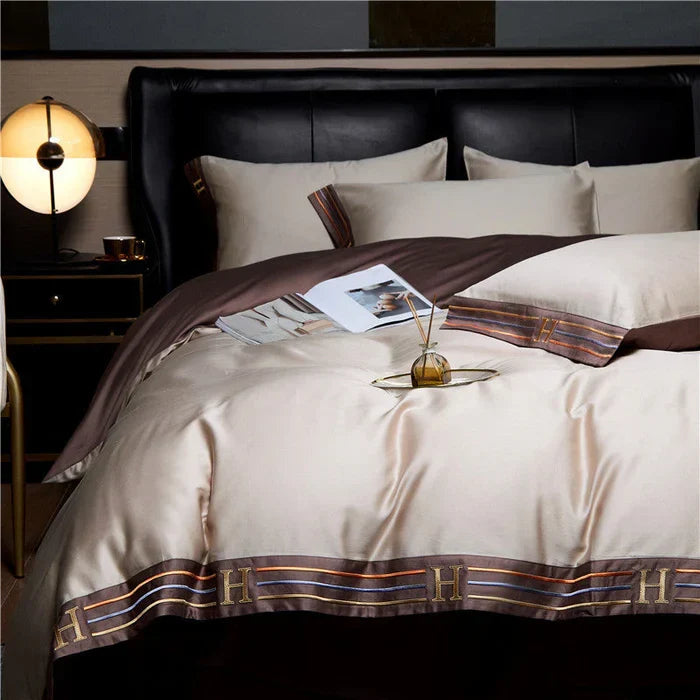 Satin Cotton Embroidered Bedding Set - Luxora | Kalsten
