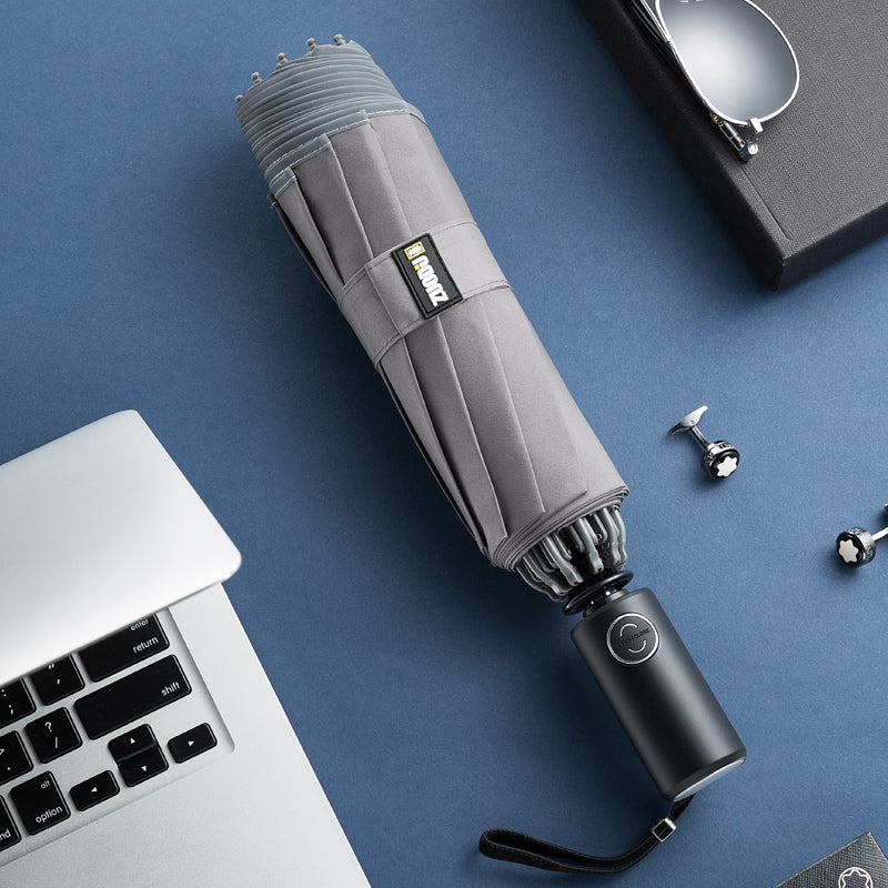 Kalsten | Windproof Reverse Folding Umbrella with LED, Auto Open/Close Design, Safe Reflective Tape & Sturdy 10 Ribs