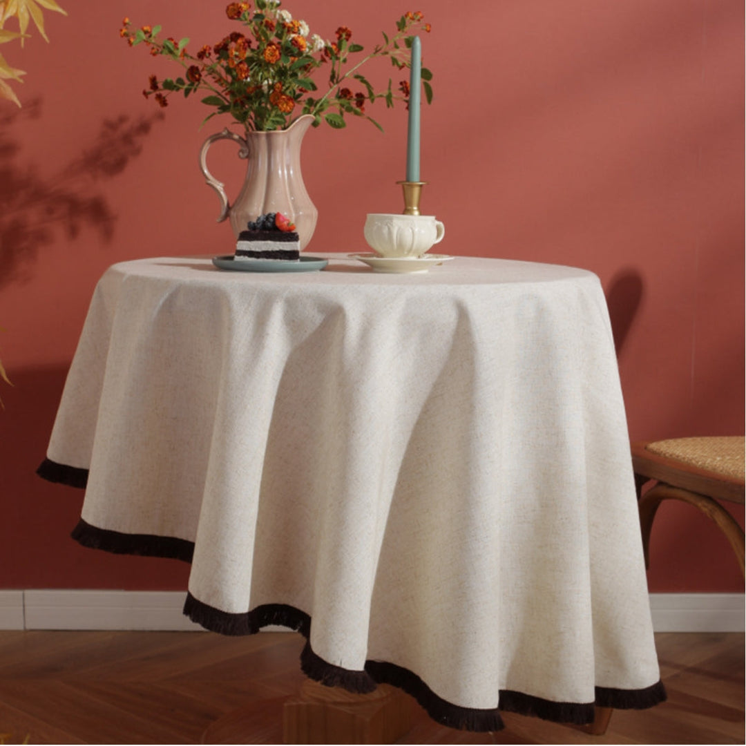 Minimalist Linen Tassel Tablecloth Natural Style | Kalsten
