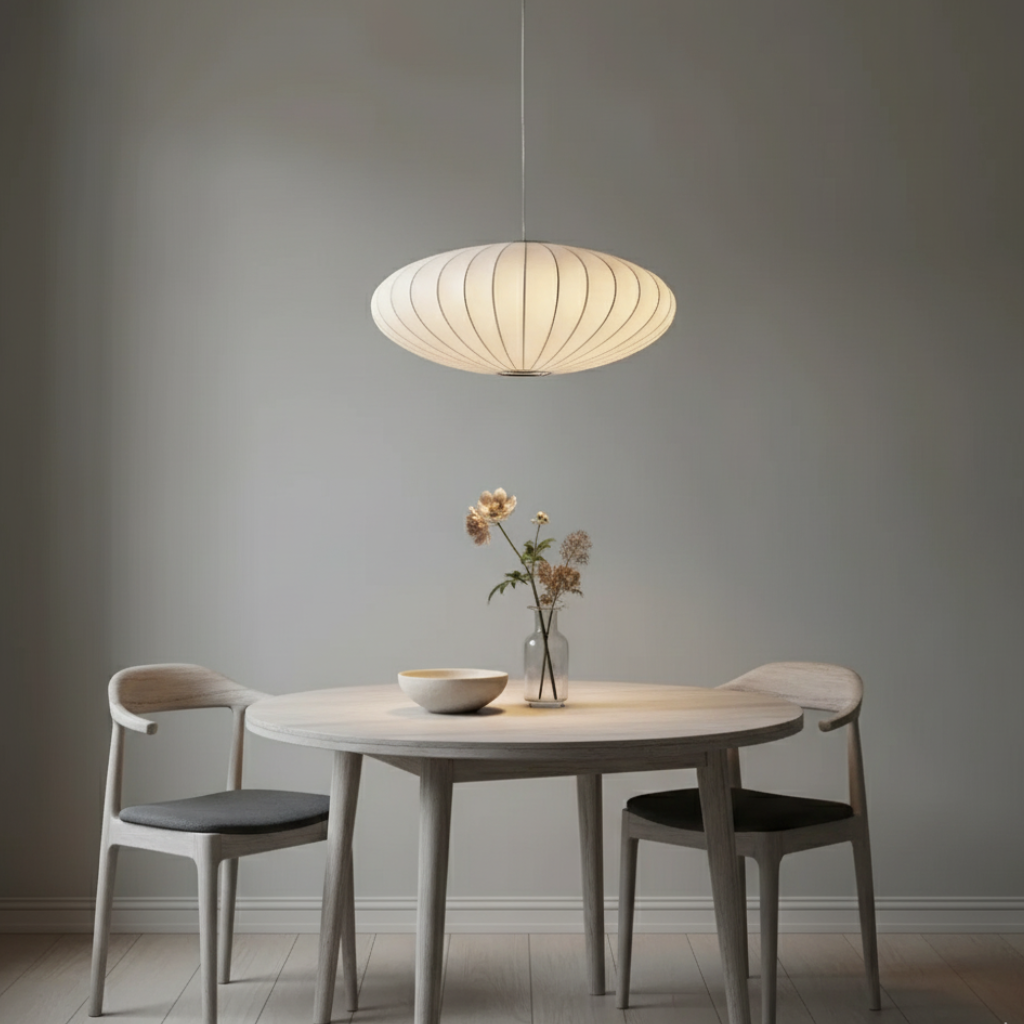 Japandi Silk-Shade Dining Chandelier