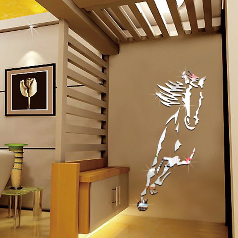 Kalsten | Galloping Horse Wall Decoration, 3D Acrylic Modern Mirror Horse Wall Sticker